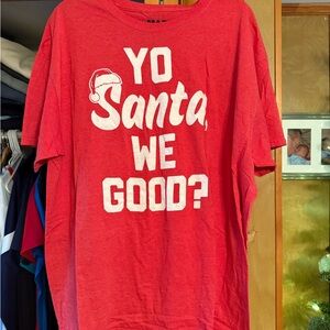 Red Graphic T-Shirt with Santa Print